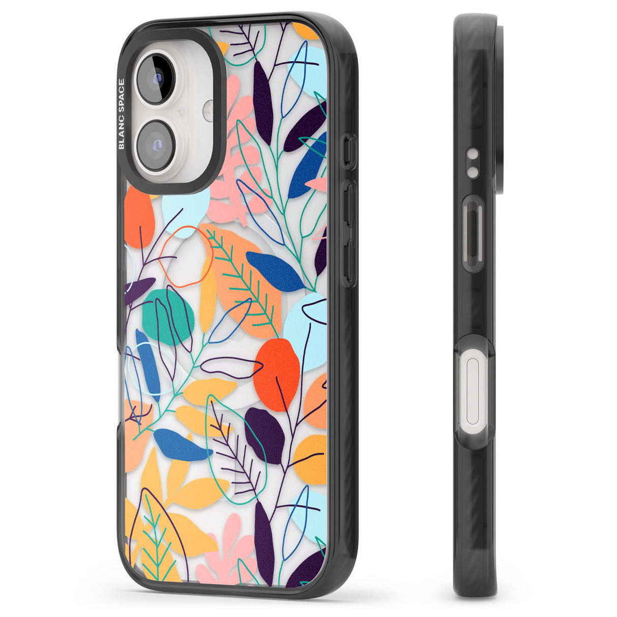 iPhone 16 Pro Max Abstract Line Drawn Leaves Black Impact Phone Case