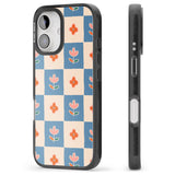 iPhone 16 Pro Max Vintage Bloom Checkered Black Impact Phone Case