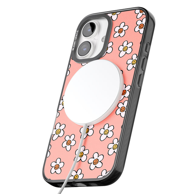 iPhone 16 Pro Max Peachy Daisy Smiles Black Impact Phone Case