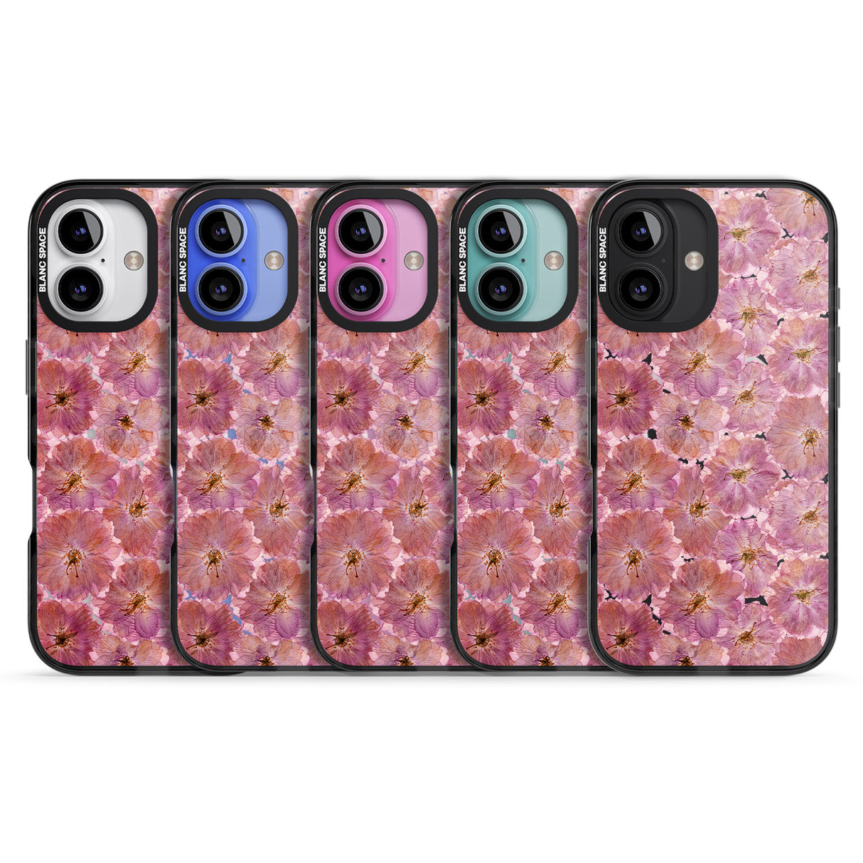 iPhone 16 Pro Max Large Pink Flowers Transparent Design Black Impact Phone Case