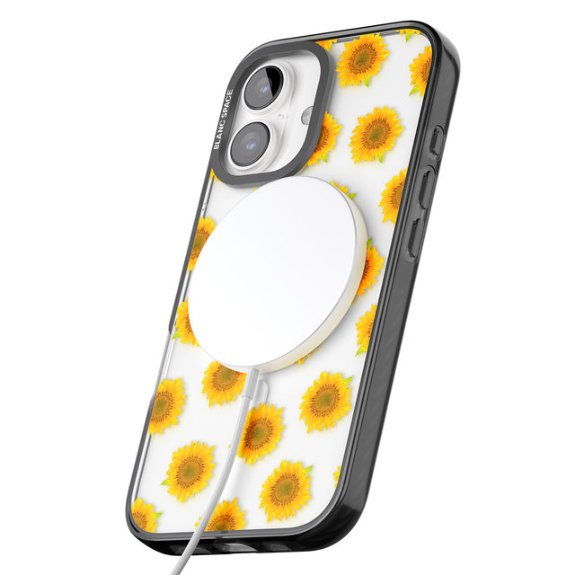 iPhone 16 Pro Max Sunflowers Transparent Pattern Black Impact Phone Case