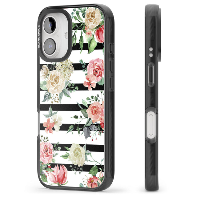 iPhone 16 Pro Max Bold Stripes & Flower Pattern Black Impact Phone Case