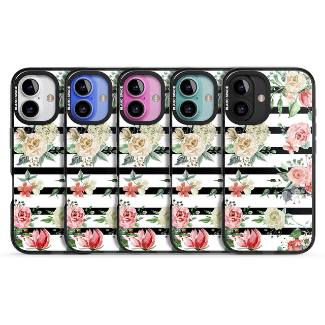 iPhone 16 Pro Max Bold Stripes & Flower Pattern Black Impact Phone Case