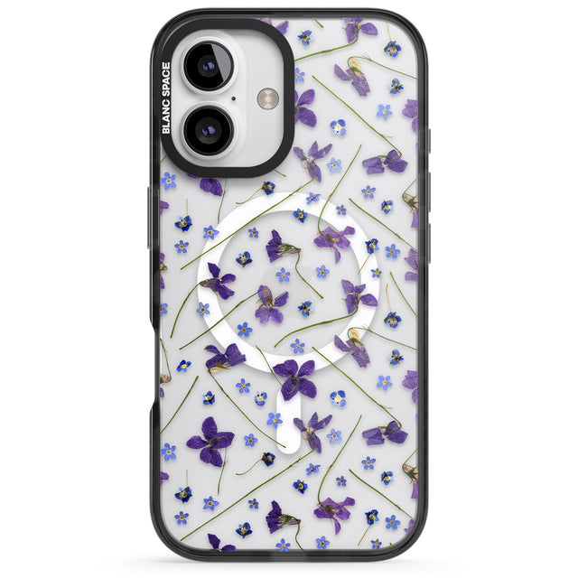 iPhone 16 Pro Max Violet & Blue Floral Pattern Design Black Impact Phone Case