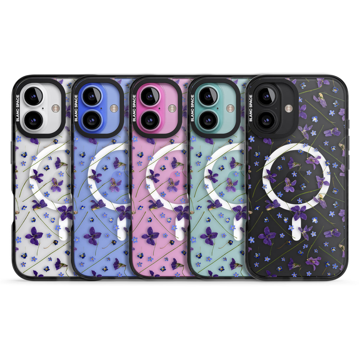 iPhone 16 Pro Max Violet & Blue Floral Pattern Design Black Impact Phone Case