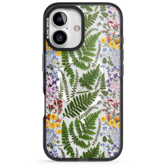 iPhone 16 Pro Max Busy Floral and Fern Design Black Impact Phone Case