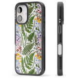 iPhone 16 Pro Max Busy Floral and Fern Design Black Impact Phone Case