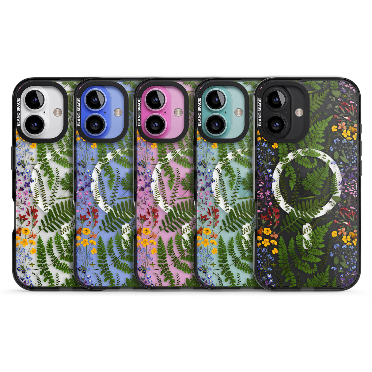 iPhone 16 Pro Max Busy Floral and Fern Design Black Impact Phone Case