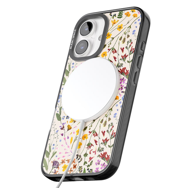 iPhone 16 Pro Max Wildflower & Leaves Cluster Design - Cream Black Impact Phone Case