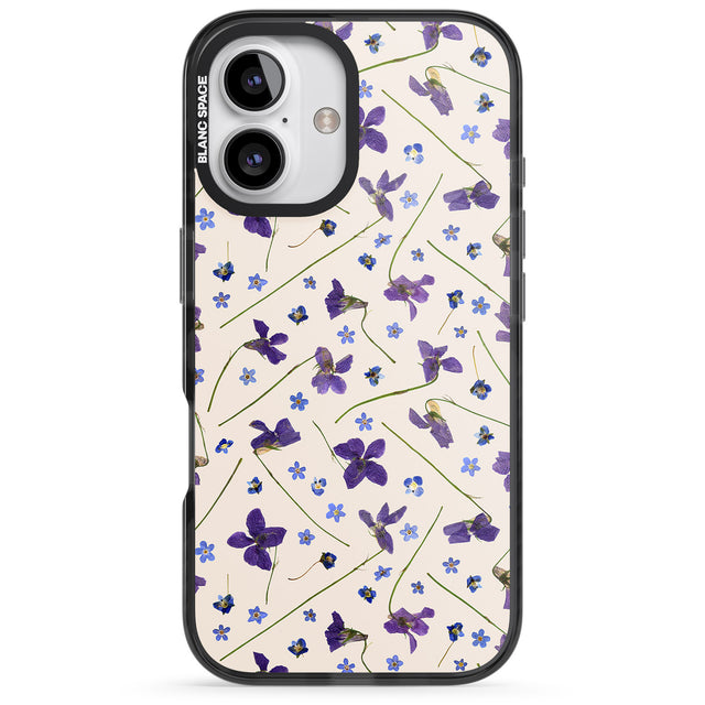 iPhone 16 Pro Max Violet Floral Pattern Design - Cream Black Impact Phone Case