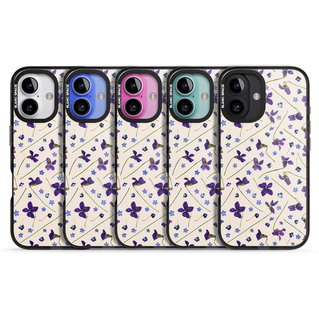 iPhone 16 Pro Max Violet Floral Pattern Design - Cream Black Impact Phone Case