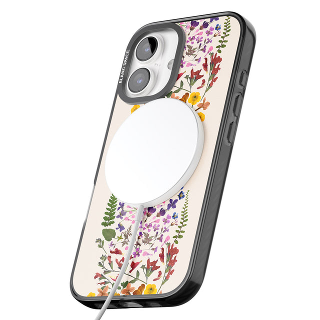 iPhone 16 Pro Max Wildflower Stripe Design - Cream Black Impact Phone Case