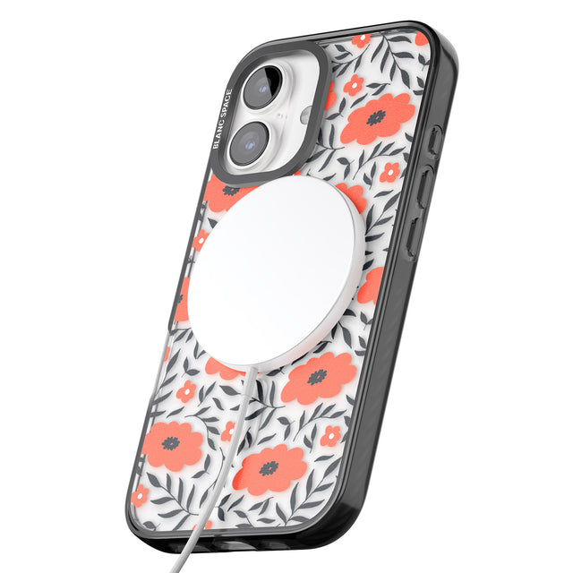 iPhone 16 Pro Max Red Poppy Transparent Floral Black Impact Phone Case