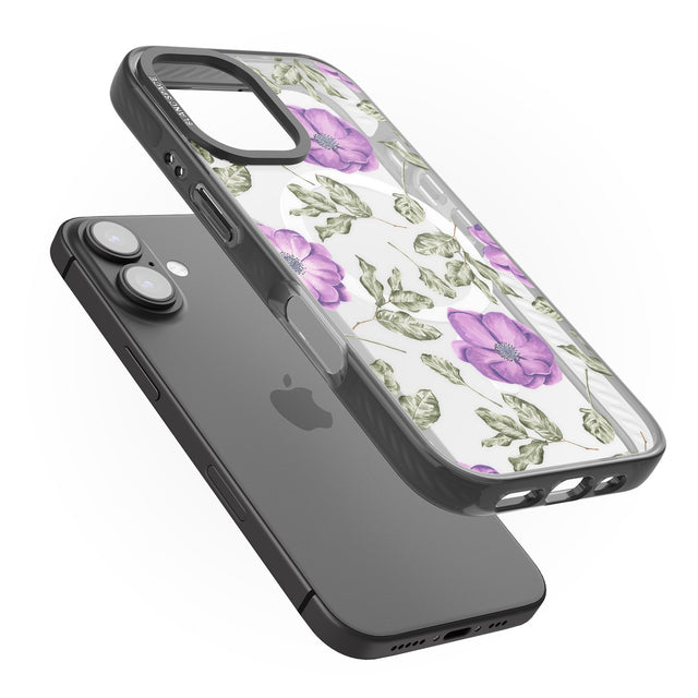 iPhone 16 Pro Max Purple Blossoms Transparent Floral Black Impact Phone Case