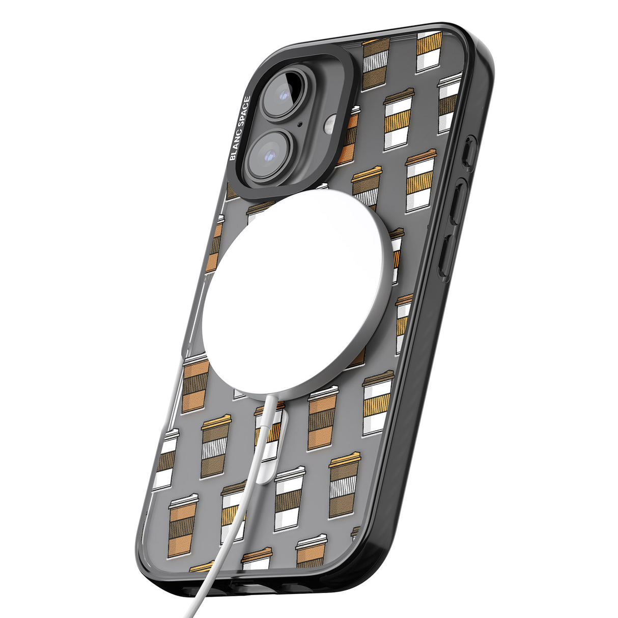 iPhone 16 Pro Max Coffee Cup Pattern Black Impact Phone Case