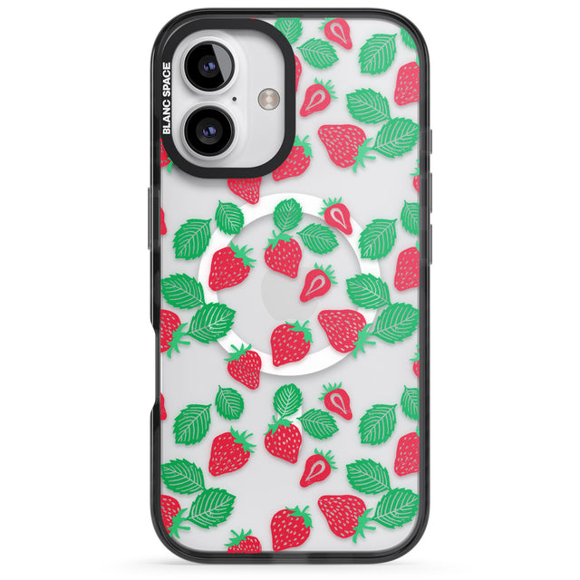 iPhone 16 Pro Max Strawberry Pattern Black Impact Phone Case