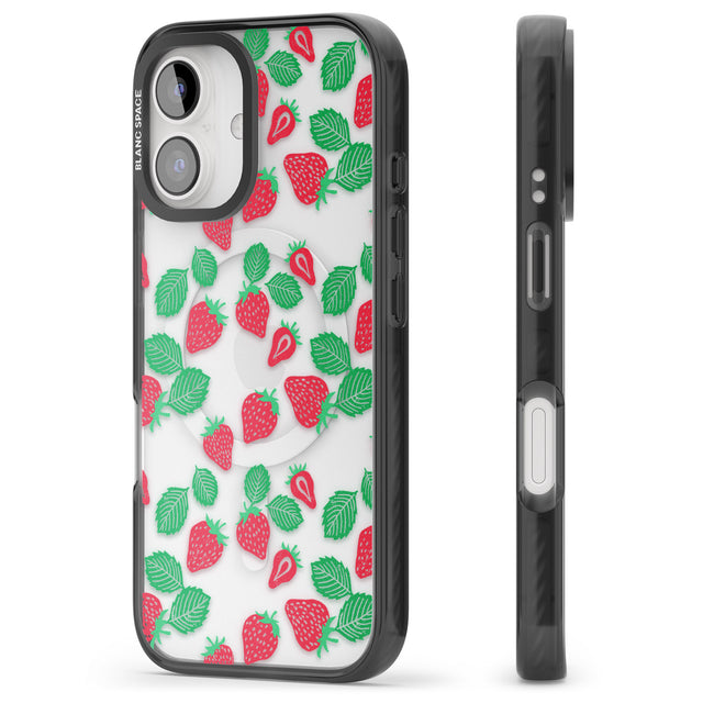 iPhone 16 Pro Max Strawberry Pattern Black Impact Phone Case