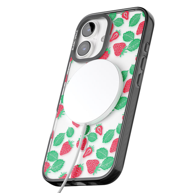 iPhone 16 Pro Max Strawberry Pattern Black Impact Phone Case