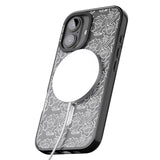 iPhone 16 Pro Max Funky Floral Patterns White on Clear Black Impact Phone Case