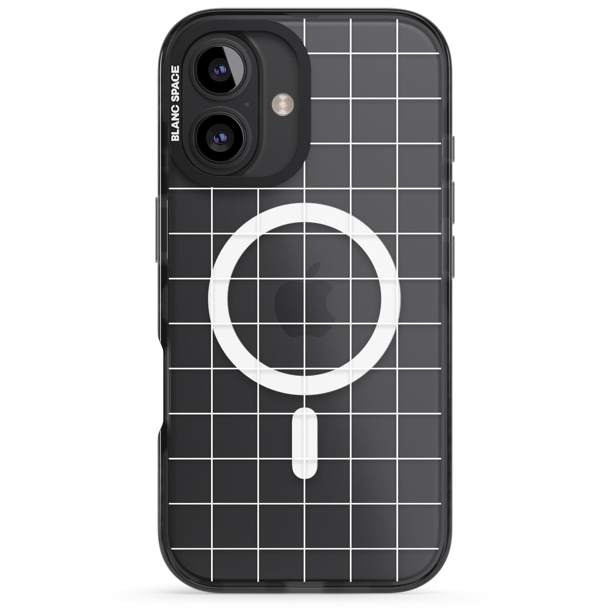 iPhone 16 Pro Max Simplistic Large Grid Pattern White (Transparent) Black Impact Phone Case