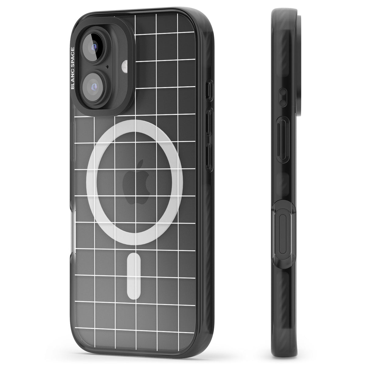 iPhone 16 Pro Max Simplistic Large Grid Pattern White (Transparent) Black Impact Phone Case