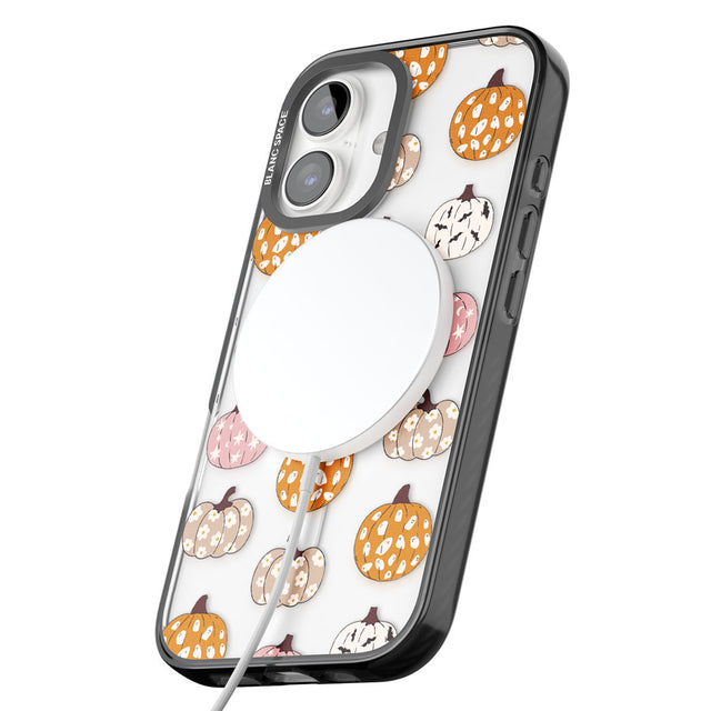 Floral Pumpkins Black Impact Magsafe Phone Case for iPhone 16, iPhone 16 Plus