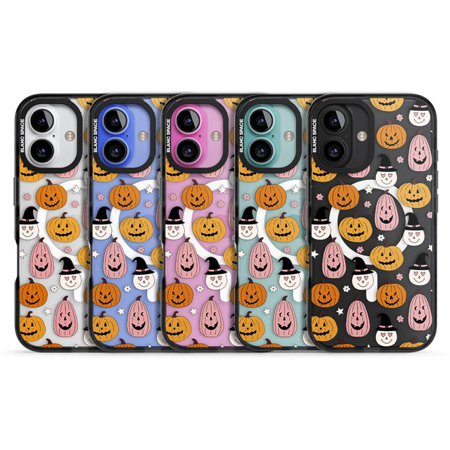 Witches and Pumpkins Pattern Black Impact Magsafe Phone Case for iPhone 16, iPhone 16 Plus