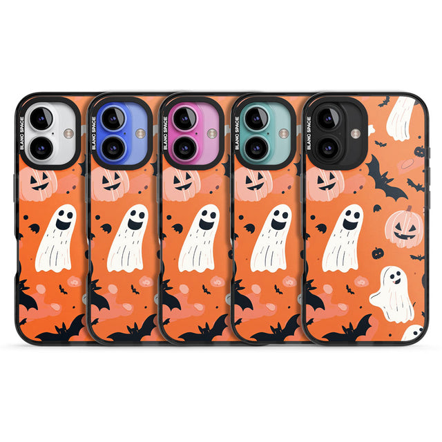 Orange Halloween Pattern Black Impact Magsafe Phone Case for iPhone 16, iPhone 16 Plus