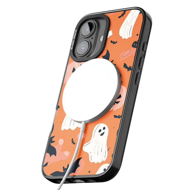 Orange Halloween Pattern Black Impact Magsafe Phone Case for iPhone 16, iPhone 16 Plus