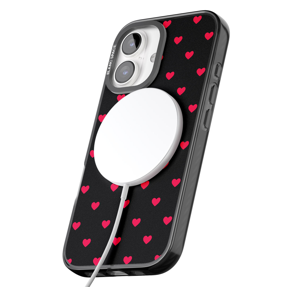 iPhone 16 Pro Max Small Heart Pattern: Red & Black Impact Phone Case