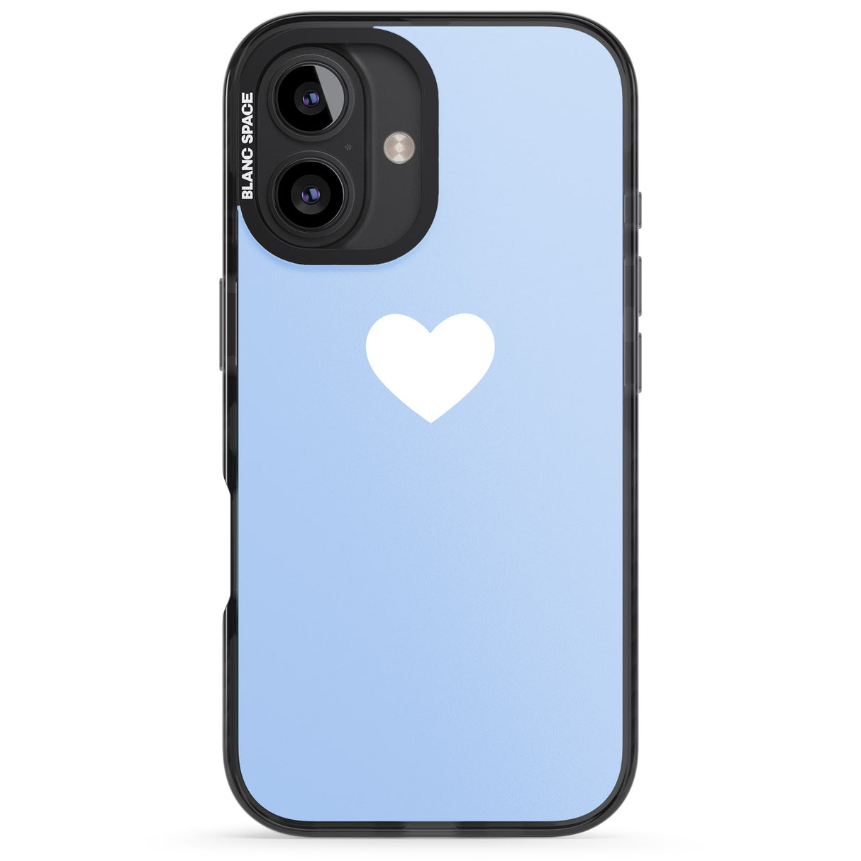 iPhone 16 Pro Max Single Heart Design: White & Baby Blue Black Impact Phone Case