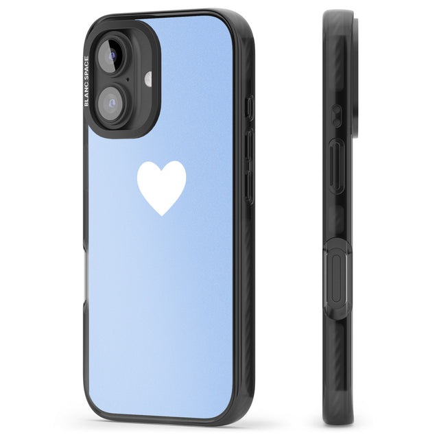 iPhone 16 Pro Max Single Heart Design: White & Baby Blue Black Impact Phone Case