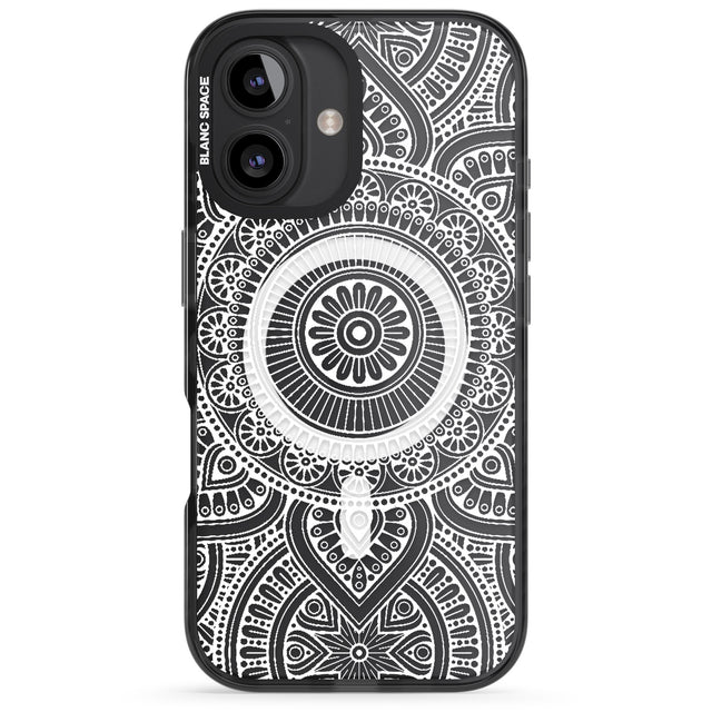 iPhone 16 Pro Max White Henna Flower Wheel Black Impact Phone Case