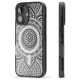 iPhone 16 Pro Max White Henna Flower Wheel Black Impact Phone Case