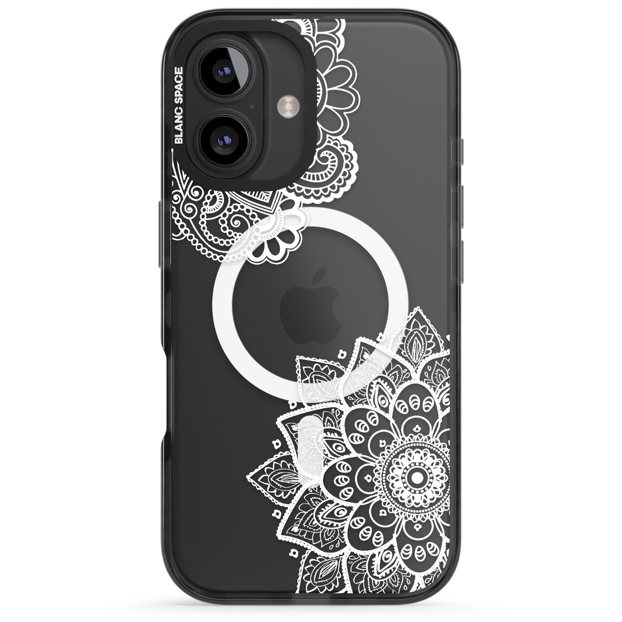 iPhone 16 Pro Max White Henna Florals Black Impact Phone Case