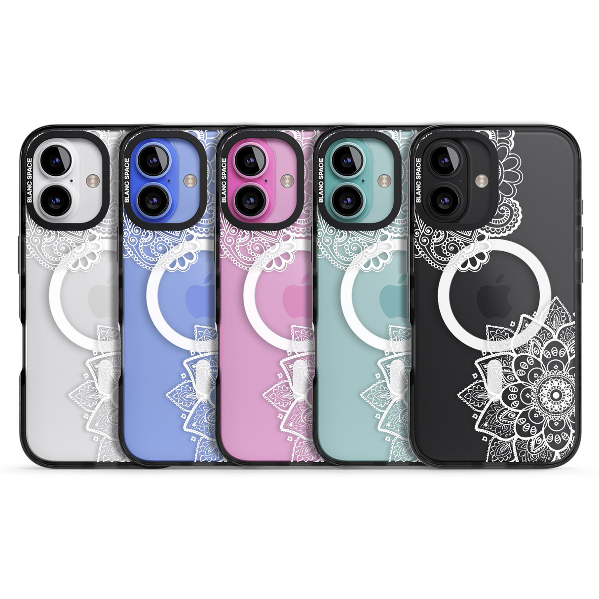 iPhone 16 Pro Max White Henna Florals Black Impact Phone Case