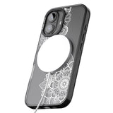 iPhone 16 Pro Max White Henna Florals Black Impact Phone Case