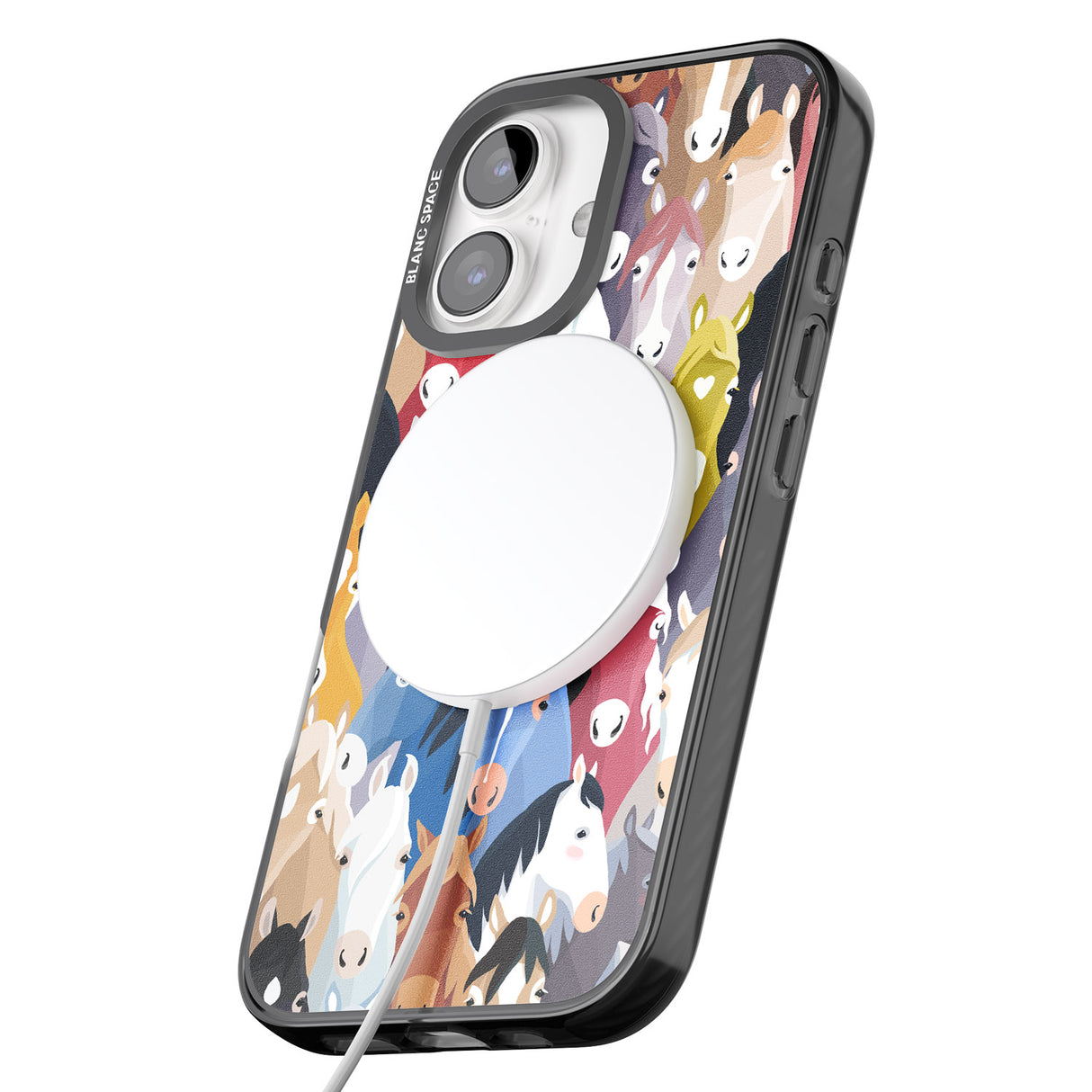 iPhone 16 Pro Max Colourful Horse Pattern Black Impact Phone Case