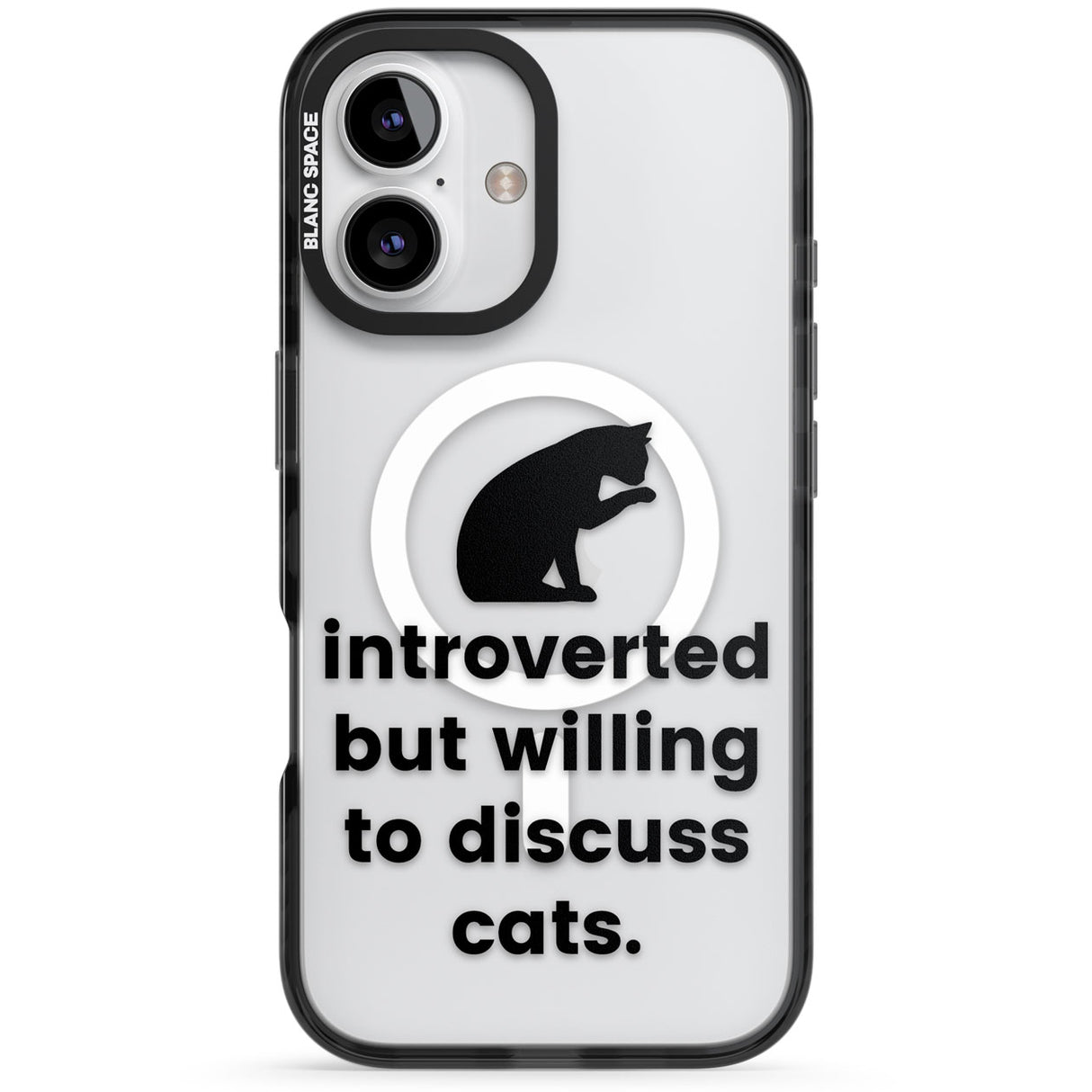 Introverted But Willing To Discuss Cats Black Impact Magsafe Phone Case for iPhone 16, iPhone 16 Plus