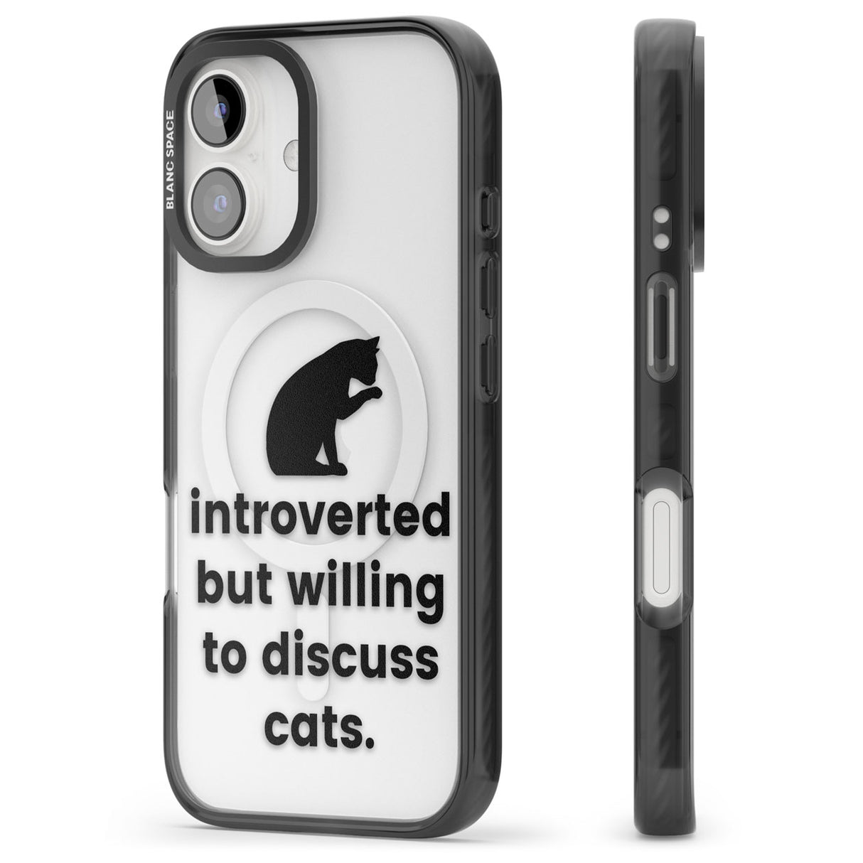 Introverted But Willing To Discuss Cats Black Impact Magsafe Phone Case for iPhone 16, iPhone 16 Plus