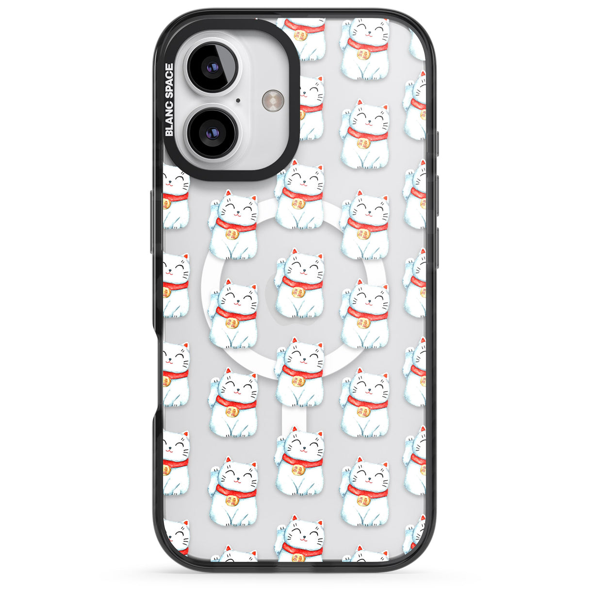 iPhone 16 Pro Max Lucky Cat Maneki-Neko Japanese Pattern Black Impact Phone Case