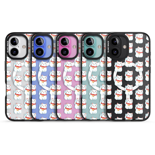 iPhone 16 Pro Max Lucky Cat Maneki-Neko Japanese Pattern Black Impact Phone Case