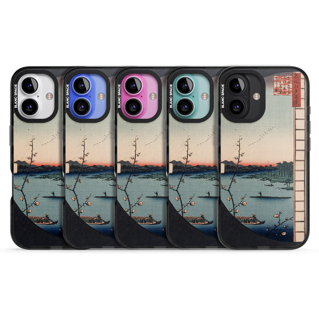 iPhone 16 Pro Max Vintage Japanese Illustrations Lake At Sunset Black Impact Phone Case