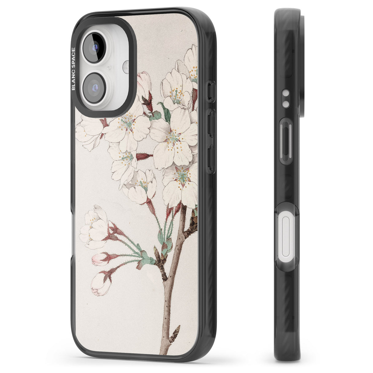 iPhone 16 Pro Max Vintage Japanese Illustrations Cherry Blossoms Black Impact Phone Case