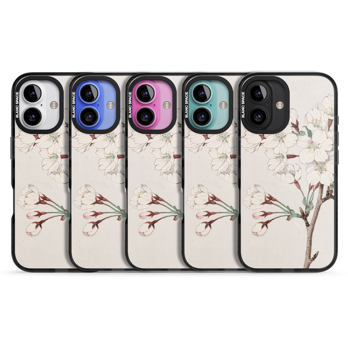 iPhone 16 Pro Max Vintage Japanese Illustrations Cherry Blossoms Black Impact Phone Case