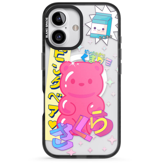 iPhone 16 Pro Max Kawaii Pink Bear Collage Clear Impact Phone Case + Magsafe