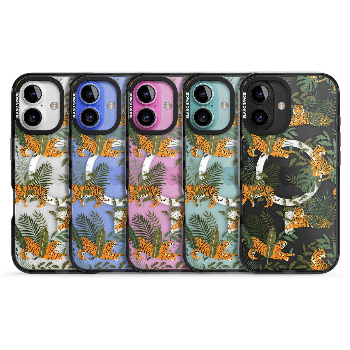 iPhone 16 Pro Max ClearTiger & Fern Jungle Cat Pattern Black Impact Phone Case