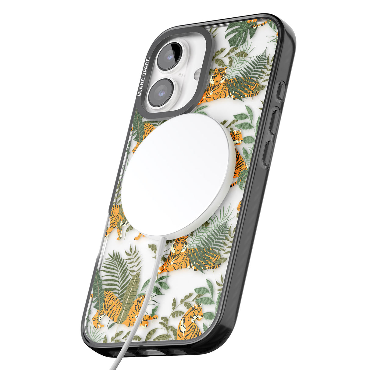 iPhone 16 Pro Max ClearTiger & Fern Jungle Cat Pattern Black Impact Phone Case