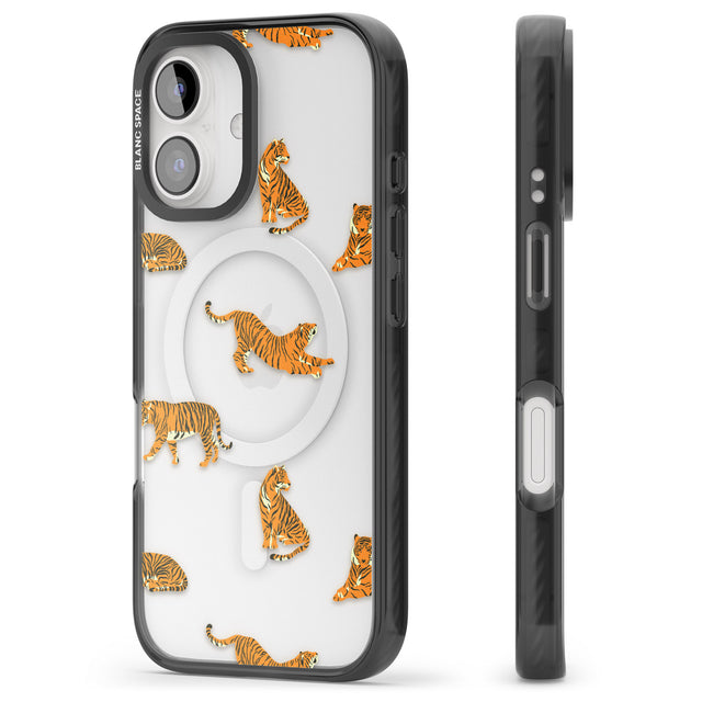 iPhone 16 Pro Max Clear Tiger Jungle Cat Pattern Black Impact Phone Case