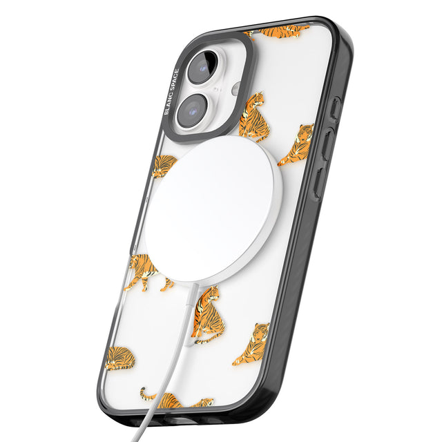 iPhone 16 Pro Max Clear Tiger Jungle Cat Pattern Black Impact Phone Case